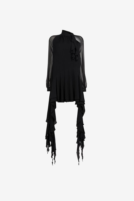 RC Sheer-sleeve draped-ruffle silk dress RC Sheer-sleeve draped-ruffle silk dress Black QKT125-SY005