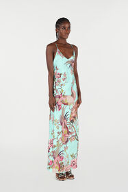 RC Slip Dress With Oriental Bird Print RC Slip Dress With Oriental Bird Print Blue/Pink VKT102-OZP76