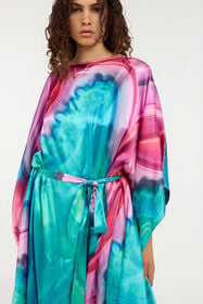 RC Long dress in multicolor marbled silk VERDE/ROSA VWT180-TYR79