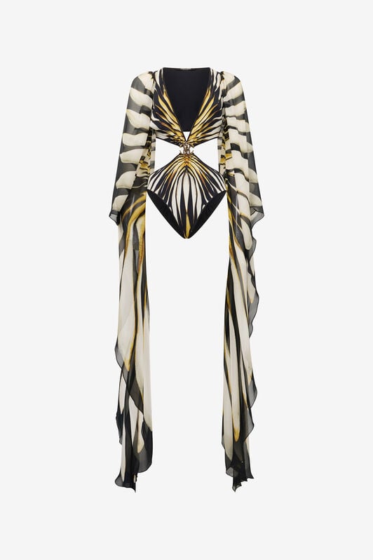 RC Ray Of Gold Print Cut-out One-Piece Swimsuit RC Ray Of Gold Print Cut-out One-Piece Swimsuit Gold TKW002-HVM33