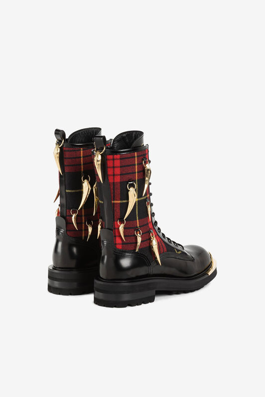 RC Tiger Tooth Tartan Combat Boots RC Tiger Tooth Tartan Combat Boots Black/Red PKS003-PZ234
