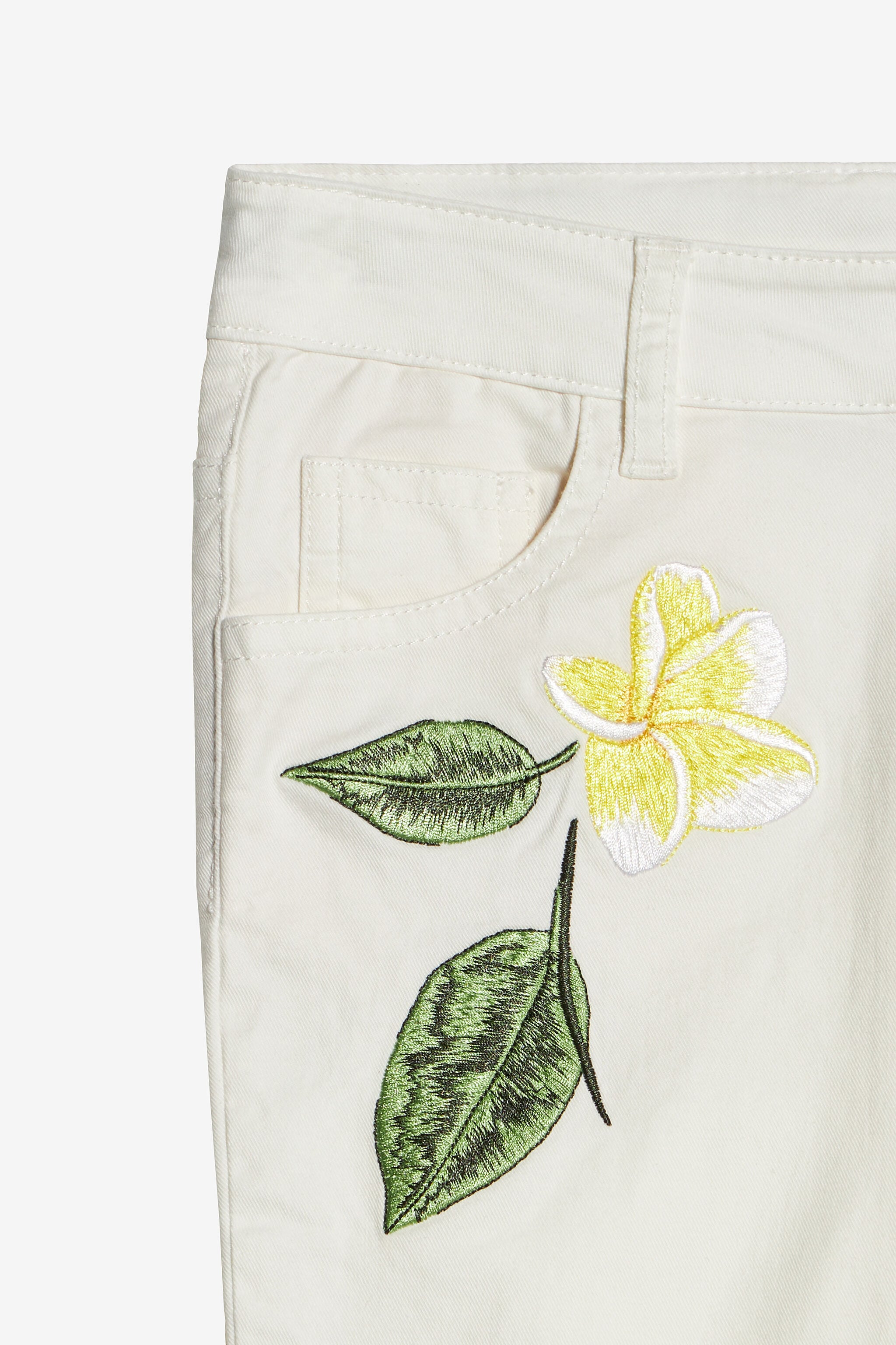 JU Pantalones Con Flores Bordadas MILKY WHITE UJT23I-CE036
