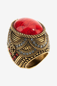 RC Bague Or Vieilli Avec Cabochon Rouge Et Cristaux Rouge SKG006-AM072