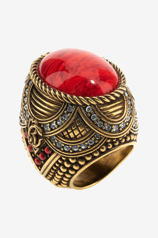 RC Bague Or Vieilli Avec Cabochon Rouge Et Cristaux RC Bague Or Vieilli Avec Cabochon Rouge Et Cristaux Rouge SKG006-AM072