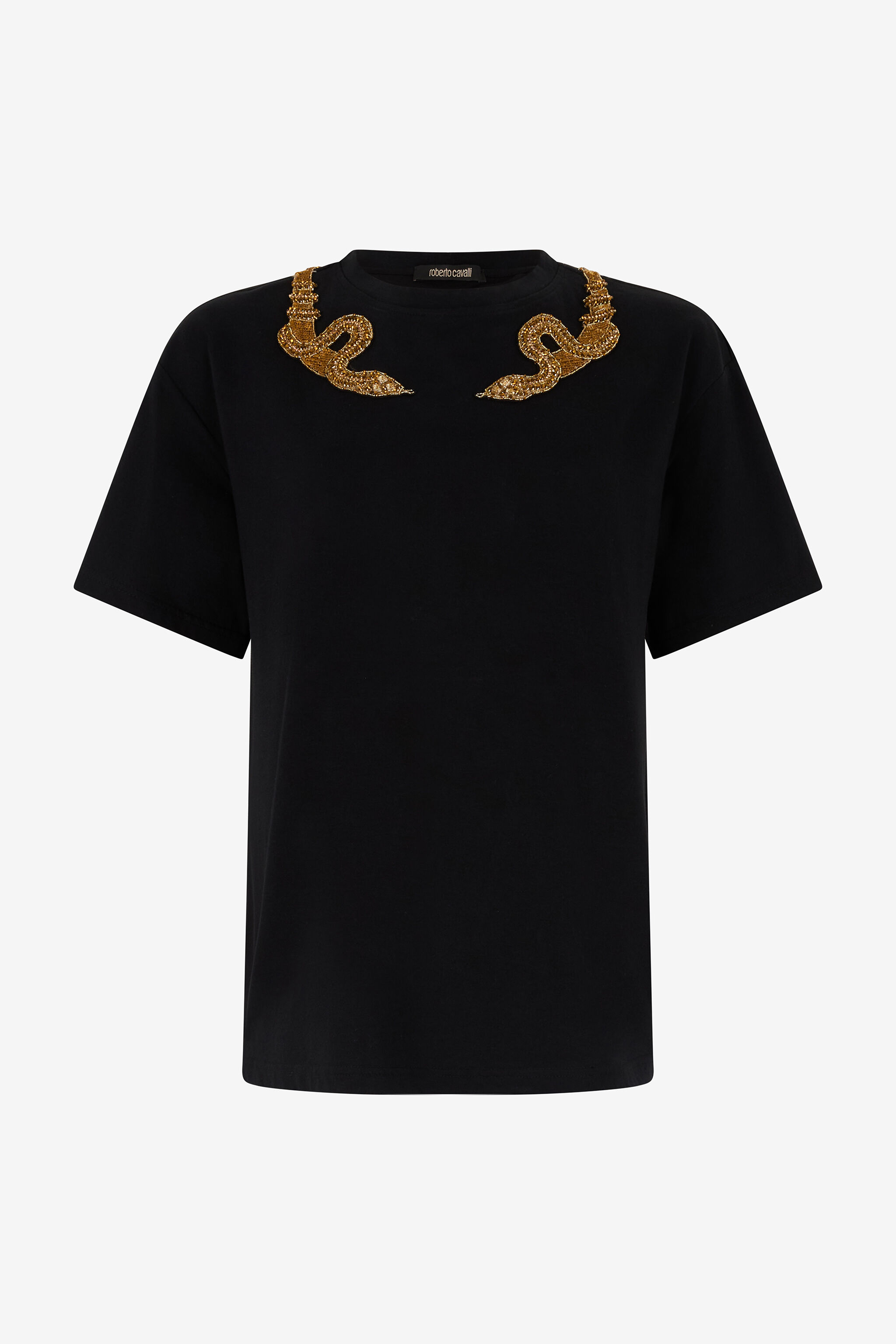 Black T-Shirt with Snake Embroidery in BLACK for Women | Roberto