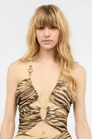 JC Extra-Long Dress With Tiger Skin Print Light Brown UFT176-UF242