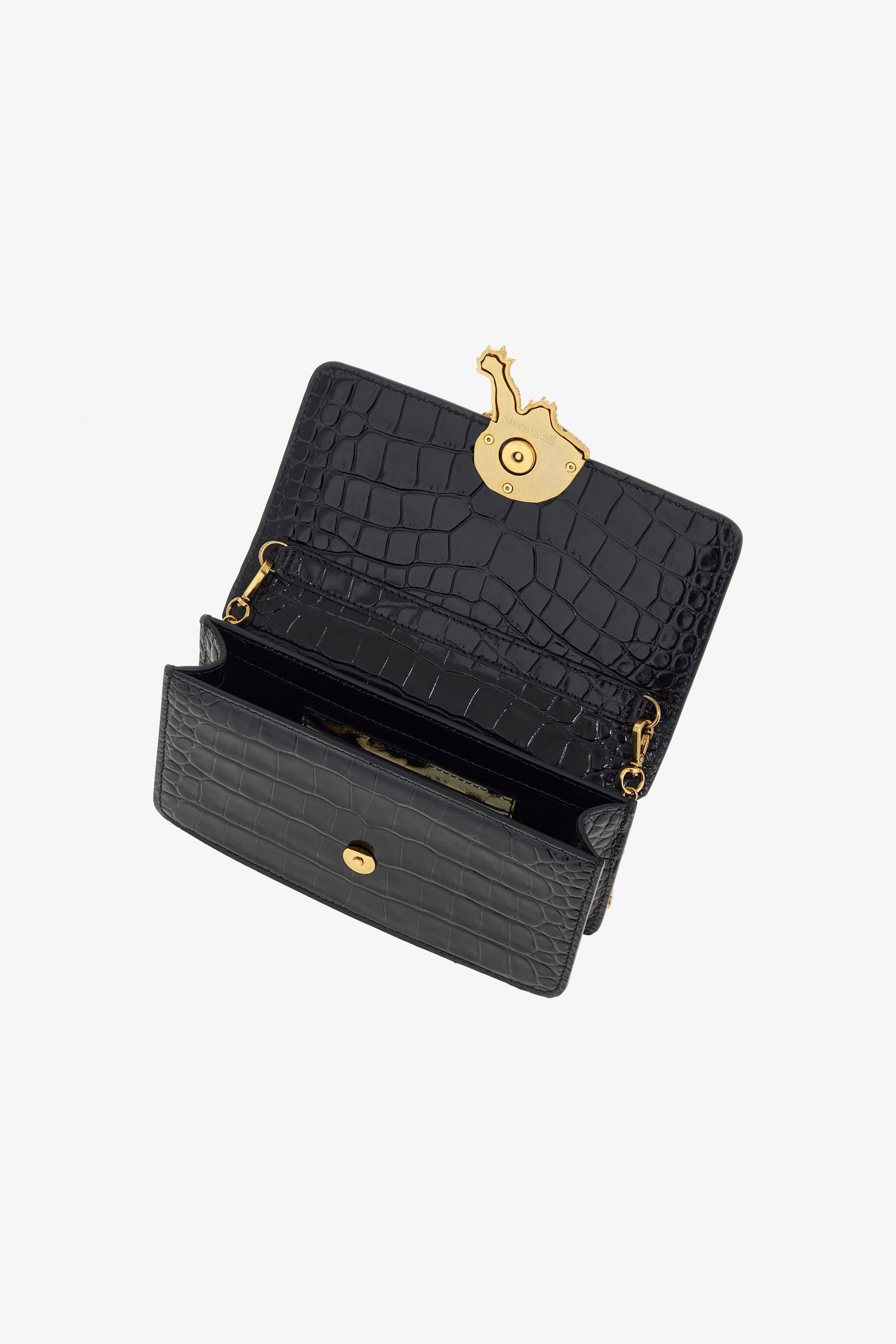 Crocodile-Embossed Shoulder Bag in Black for Women | Roberto Cavalli®