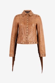 RC Leather Jacket With Fringes And Studs BROWN XQP400-PN002