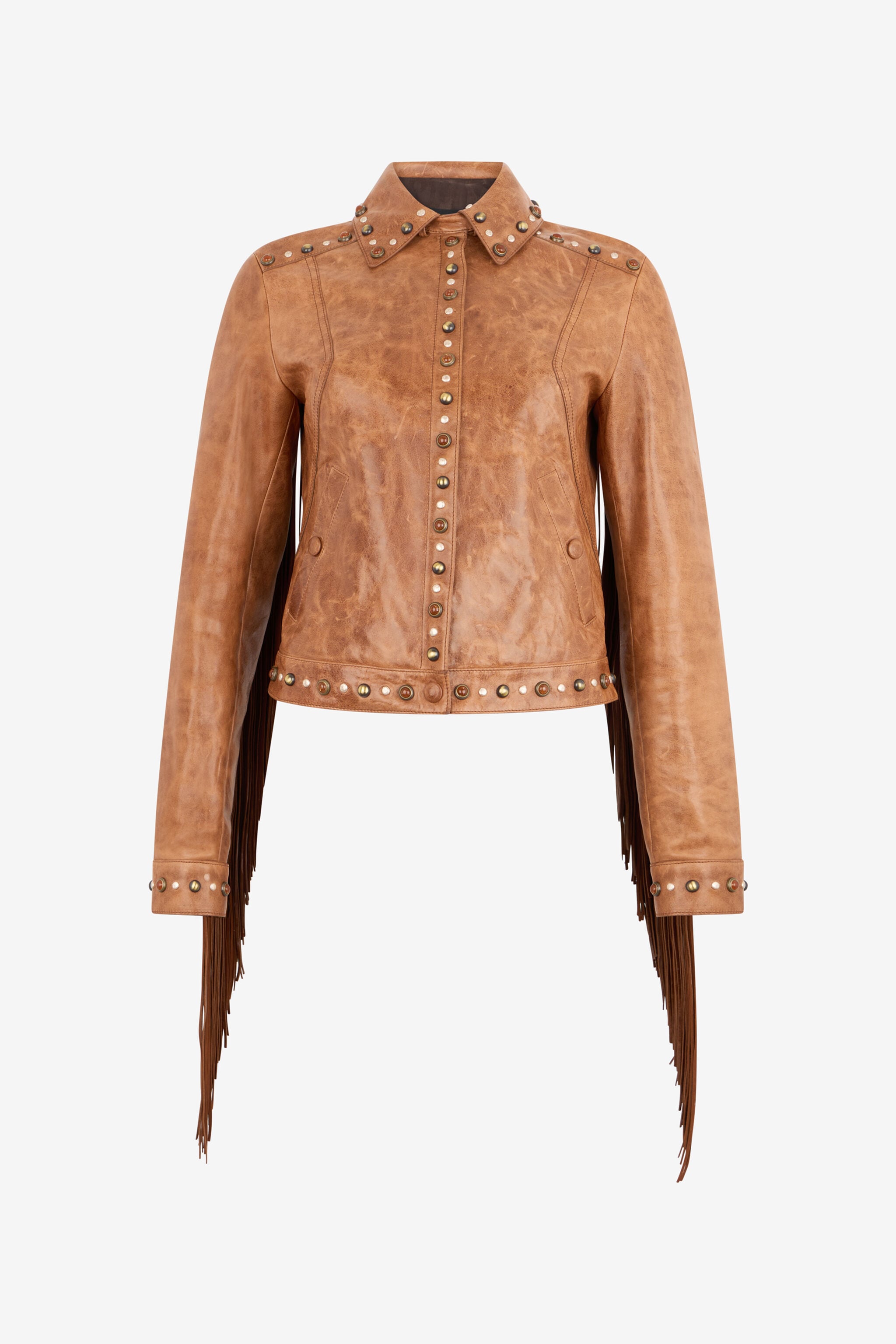 RC Leather Jacket With Fringes And Studs RC Leather Jacket With Fringes And Studs BROWN XQP400-PN002