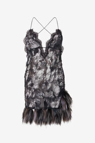 RC Mini Dress With Fur Print On Destroyed-Effect Lace BLACK/BEIGE XWT119-7HT79