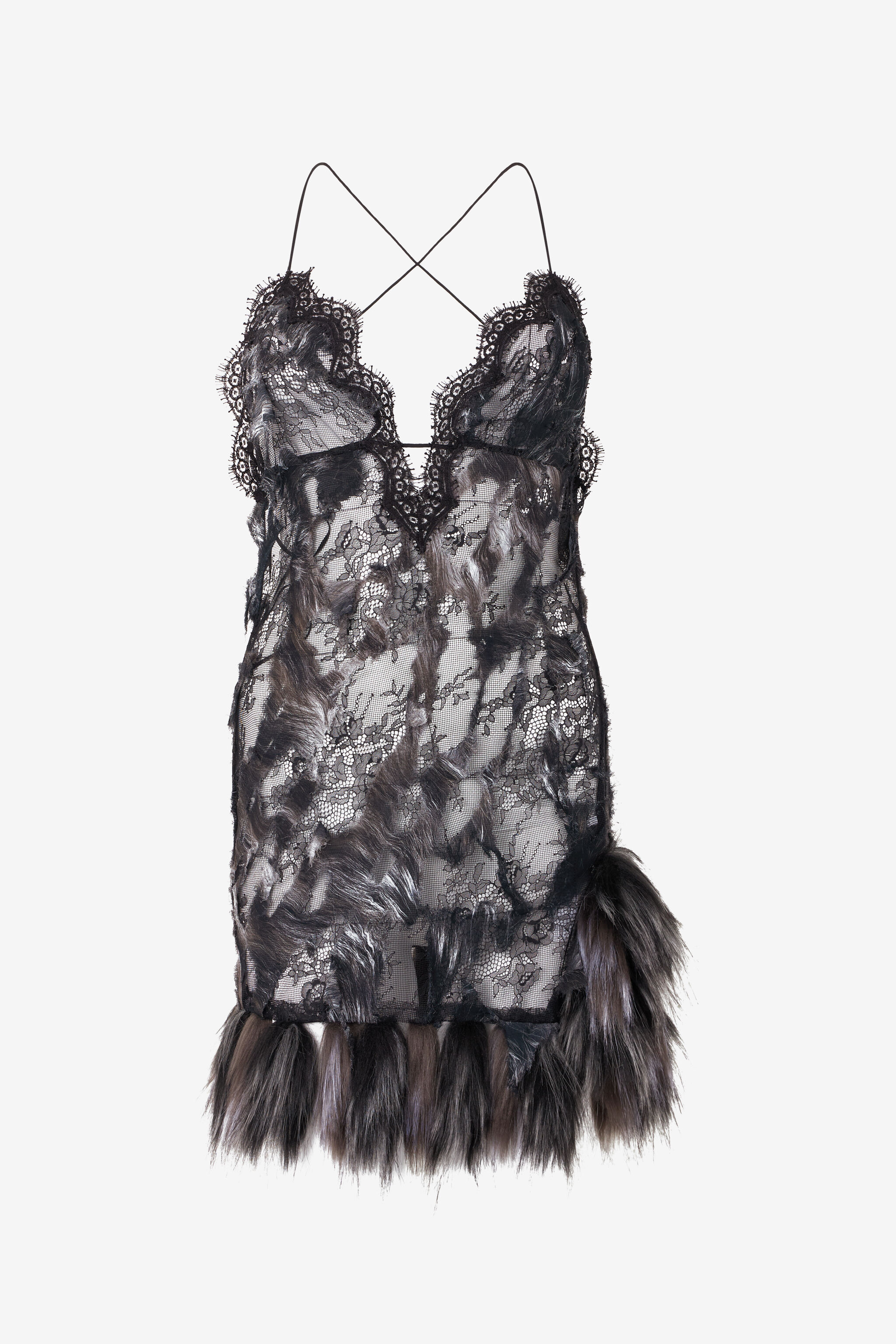 RC Miniabito in pizzo effetto destroyed con stampa Fur RC Miniabito in pizzo effetto destroyed con stampa Fur BLACK/BEIGE XWT119-7HT79