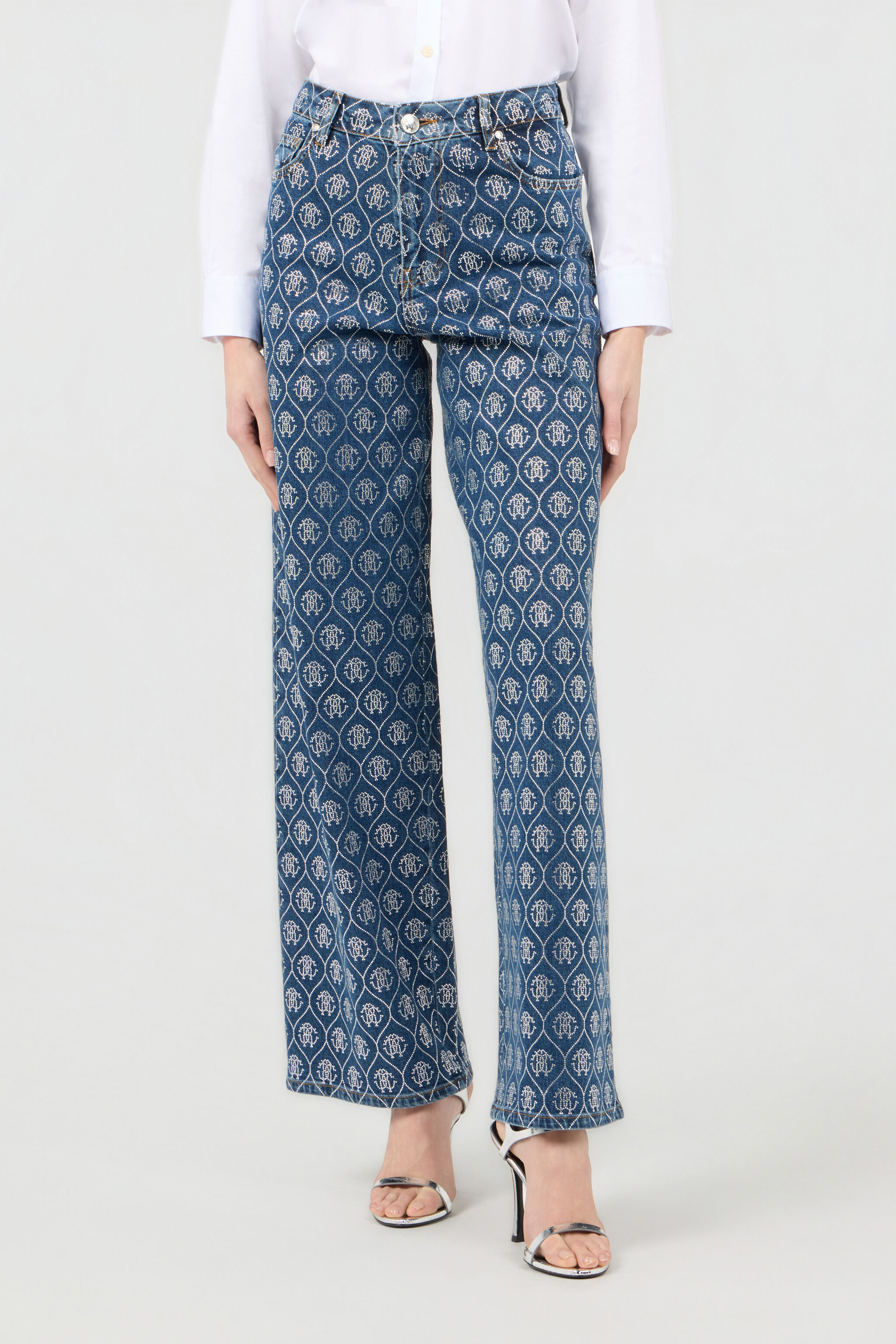 RC Jeans aus Denim mit Allover-Monogramm aus Strass RC Jeans aus Denim mit Allover-Monogramm aus Strass LIGHT BLUE SOJ20K-DY012