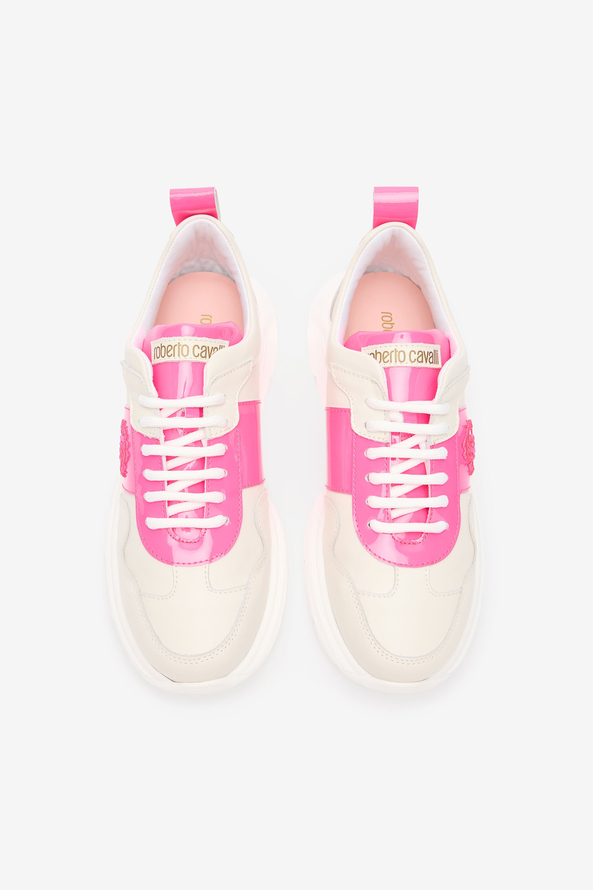 RC White And Pink Leather Running Shoes With Monogram RC RC White And Pink Leather Running Shoes With Monogram RC WHITE /FUXIA QOS01H-PZO14