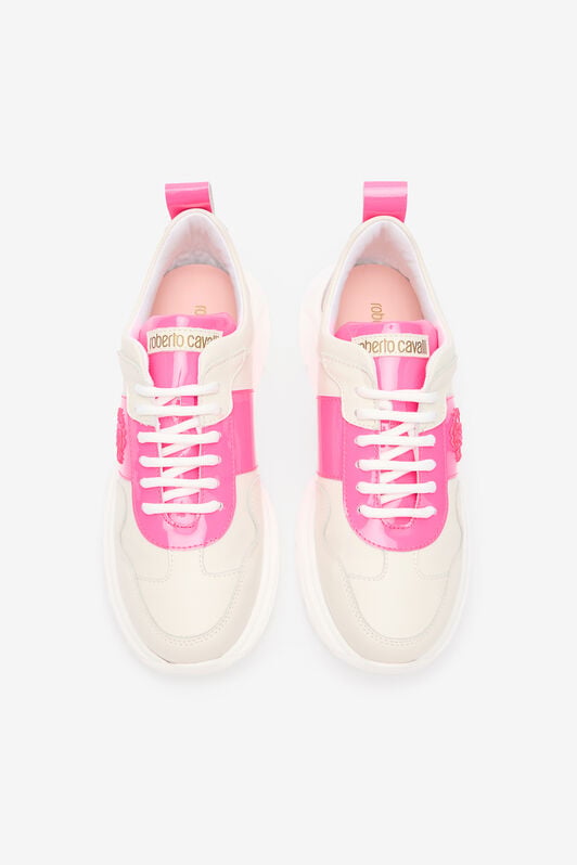 RC White And Pink Leather Running Shoes With Monogram RC RC White And Pink Leather Running Shoes With Monogram RC WHITE /FUXIA QOS01H-PZO14