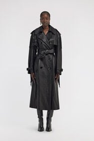 RC Leder-Trenchcoat mit Fransen Schwarz TKP500-PN002