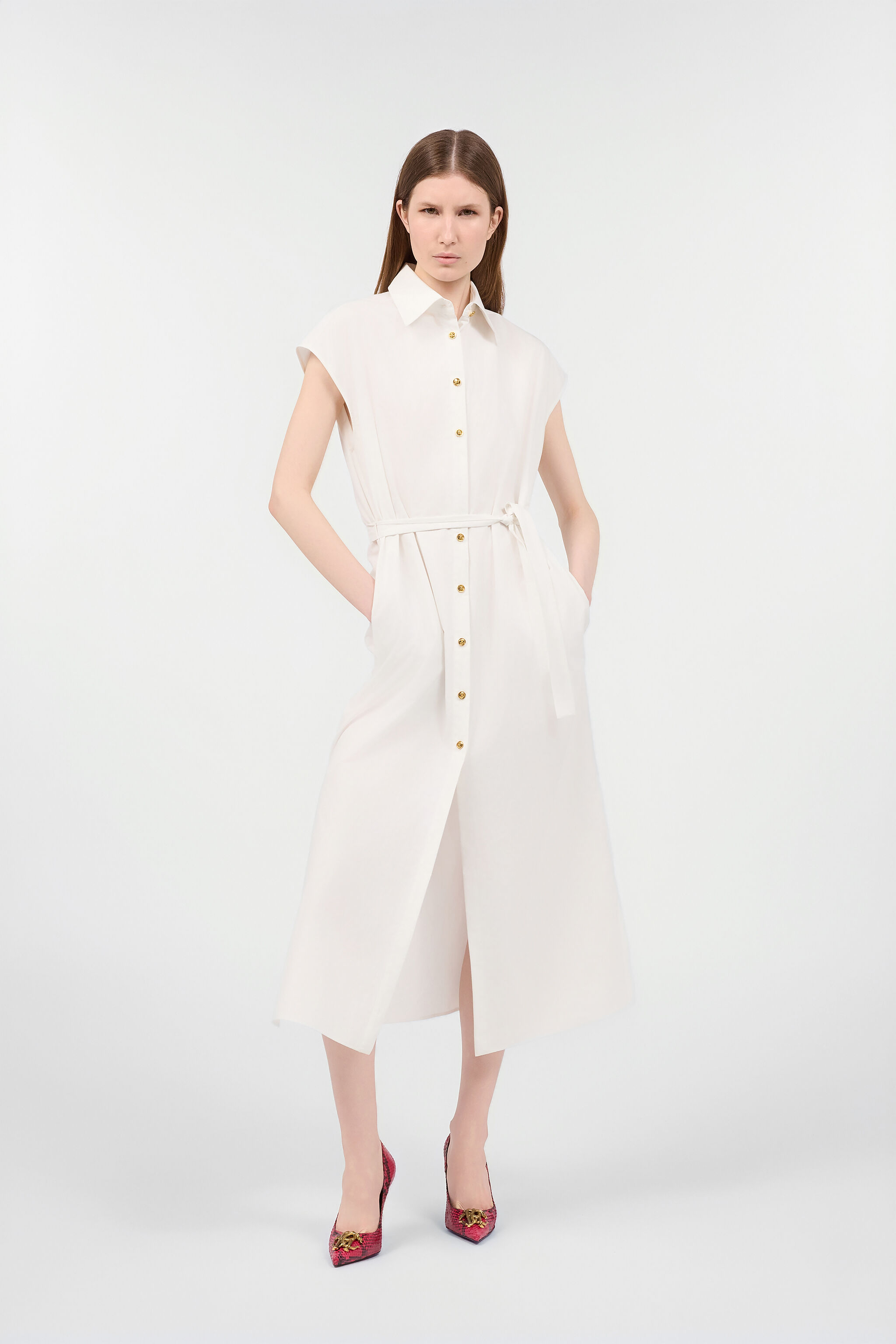 RC Shirt Dress With Belt RC Shirt Dress With Belt White VKT105-CH033