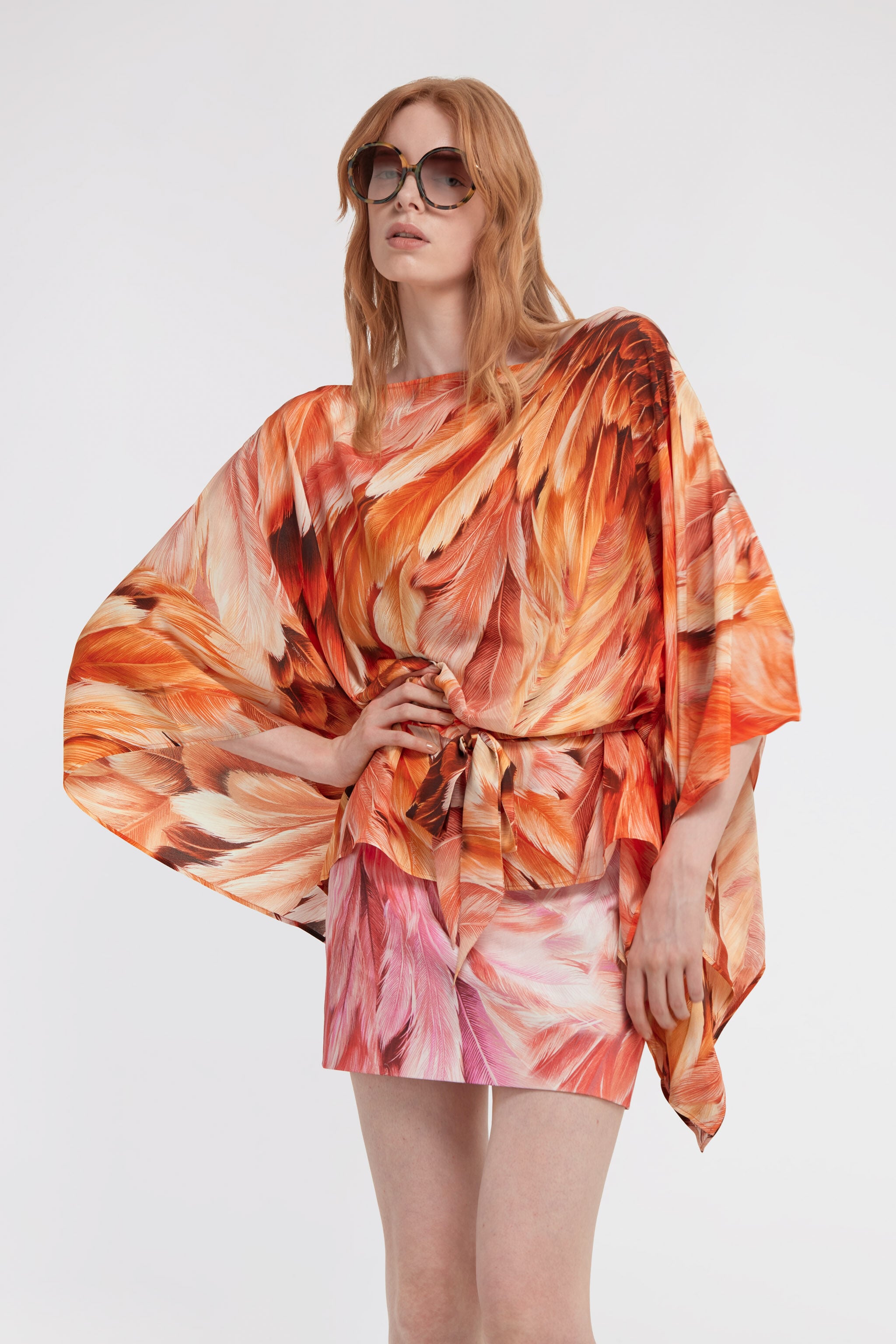 RC Plumange Print Silk Blouse Orange SWT725-SQL71