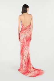 RC Vestido largo con estampado piel de jaguar Rojo UKT127-HEN58