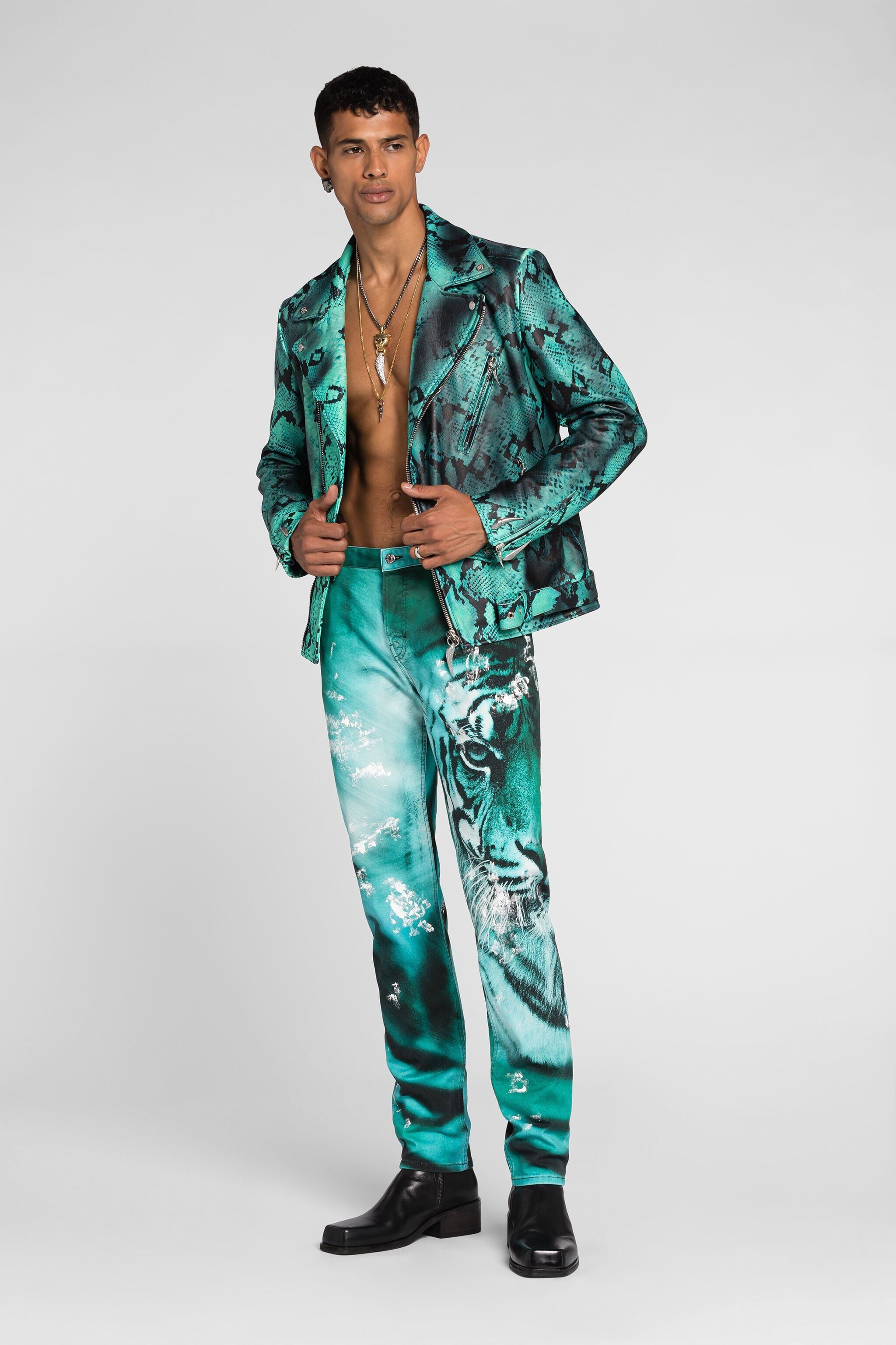 RC Skinny Jeans mit Tiger-Print RC Skinny Jeans mit Tiger-Print Hellblau PRJ256-DAE41