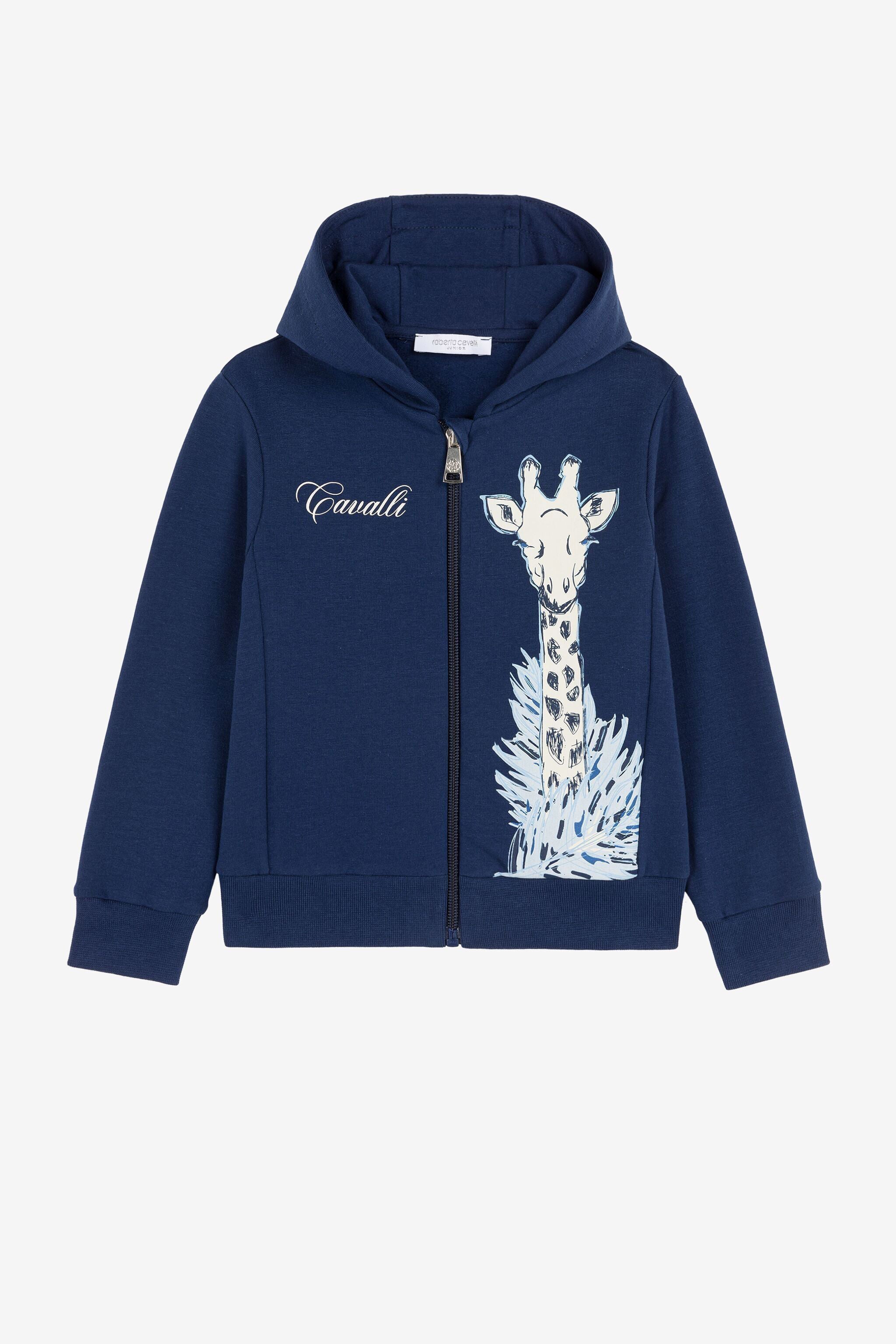 JU Logo And Animal-Print Zip Hoodie JU Logo And Animal-Print Zip Hoodie Azul oscuro PJT908-CF050