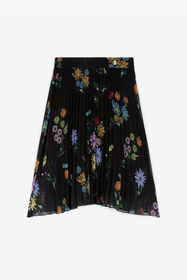 JU Floral-Print Pleated Skirt Black RJT30E-7GH92