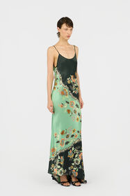 RC Kimono Print Silk Dress GREEN/BLACK XQT140-RYT25