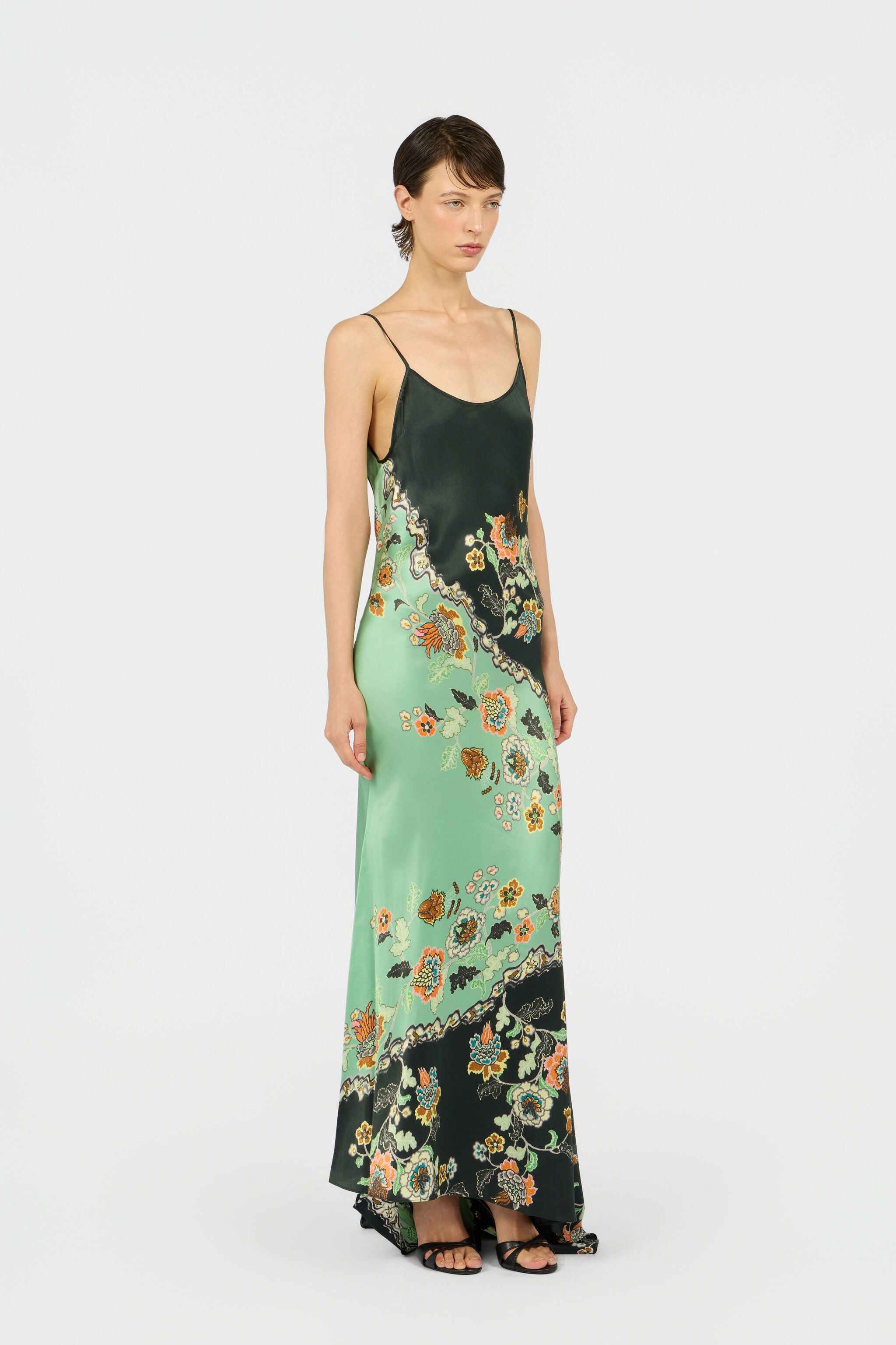 RC Kimono Print Silk Dress RC Kimono Print Silk Dress GREEN/BLACK XQT140-RYT25