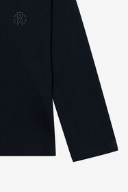JU Navy Long Sleeve Polo With Embroidered Monogram BLUE MEDVL XJT62G-KB009