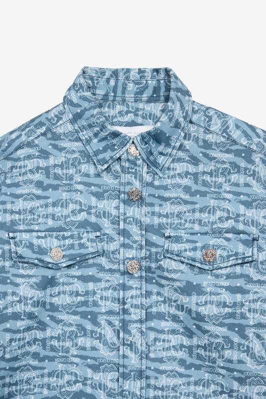 JU Camisa Con Estampado Piel De Tigre Y Parche JU Camisa Con Estampado Piel De Tigre Y Parche Azul claro UJT70E-6SO44
