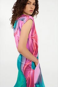 RC Long dress chemisier with multicolor marbled print VERDE/ROSA VWT194-JRR79