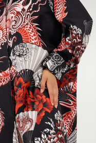 RC Kurzes Kleid schwarz mit rotem und weißem Drachenprint NERO/BIANCO/ROSSO VQT160-OZP75