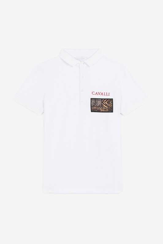 JU Animalier Patchwork-Print Appliqué Polo Shirt BIANCO 110601 OJT662-ISA2J
