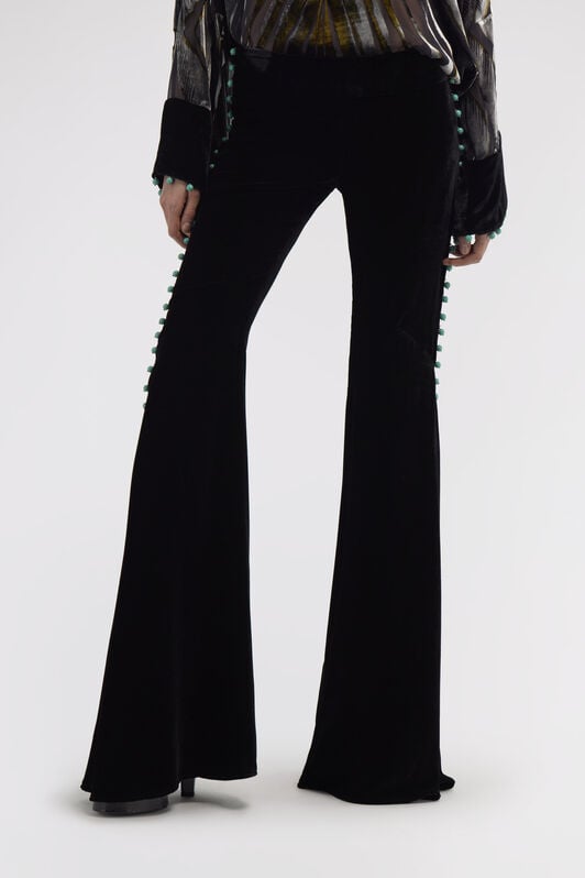 RC Pantalon Évasé en Velours Noir à Perles RC Pantalon Évasé en Velours Noir à Perles Noir RKR200-VL067