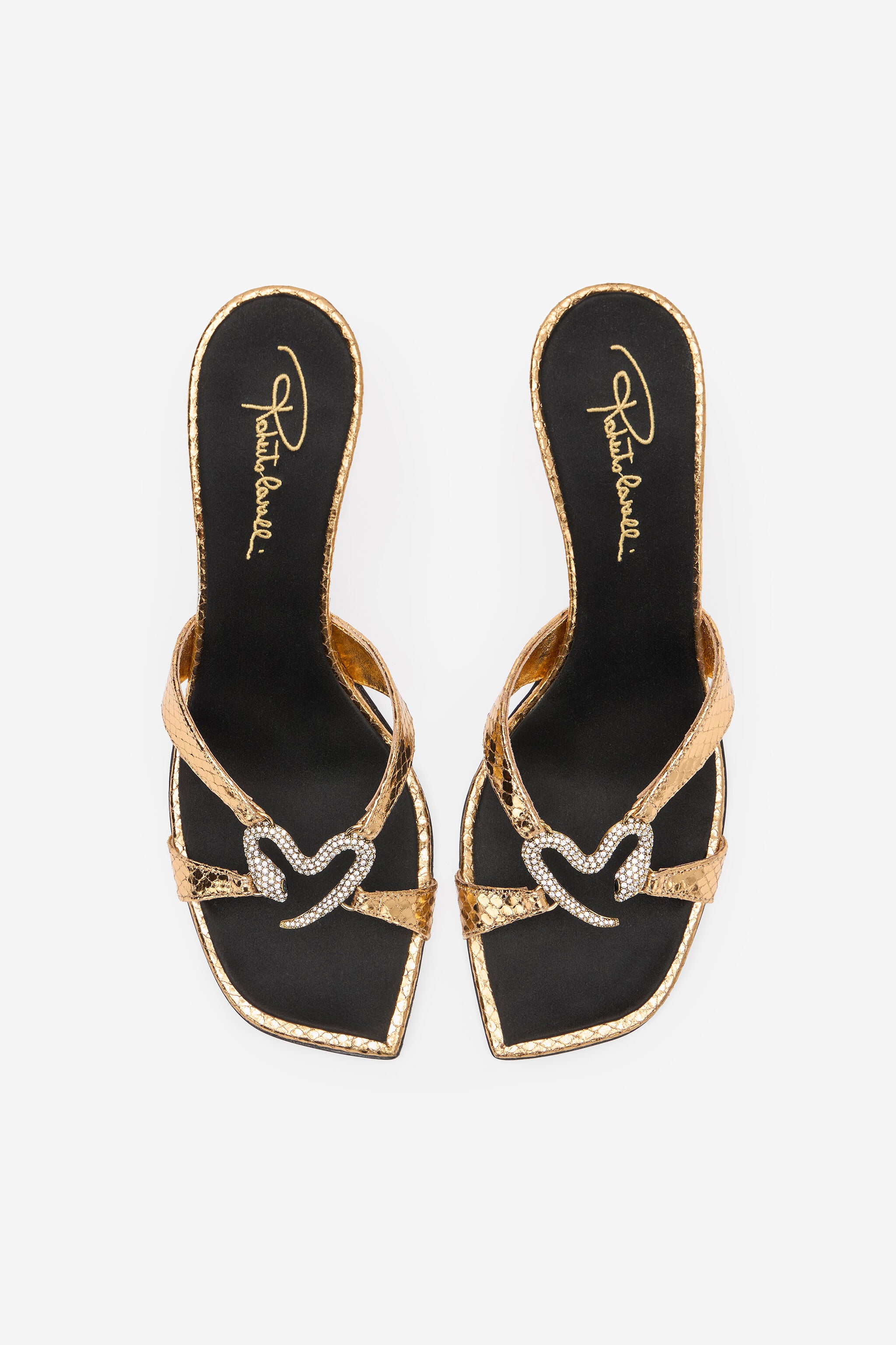 RC Sandals With Snake Print And Bejeweled Snake RC Sandals With Snake Print And Bejeweled Snake Gold UKS013-PZ579