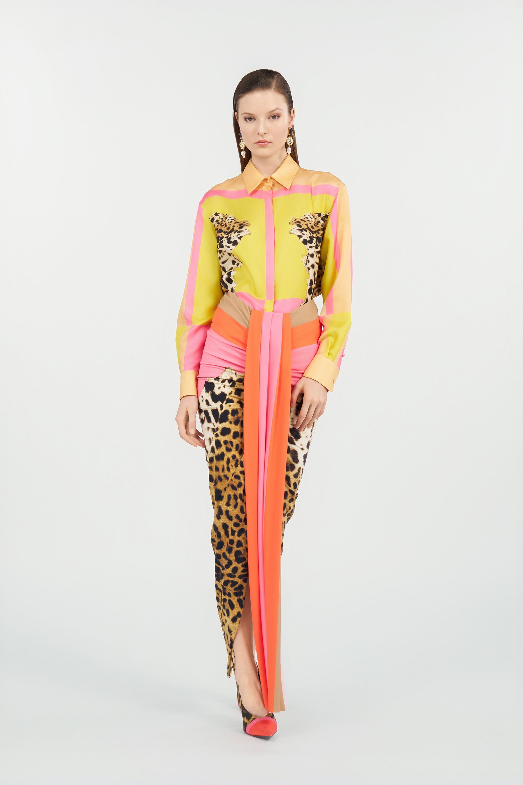 Silk Shirt with Cavalli Pop Print in YELLOW for Women | Roberto