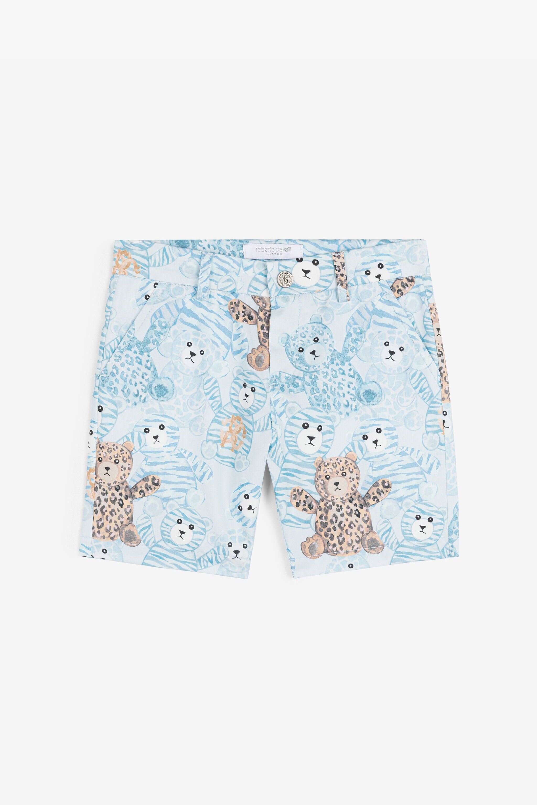 JU Pantalón corto de algodón con estampado Teddy Bear JU Pantalón corto de algodón con estampado Teddy Bear Azul claro RJT211-DOG79
