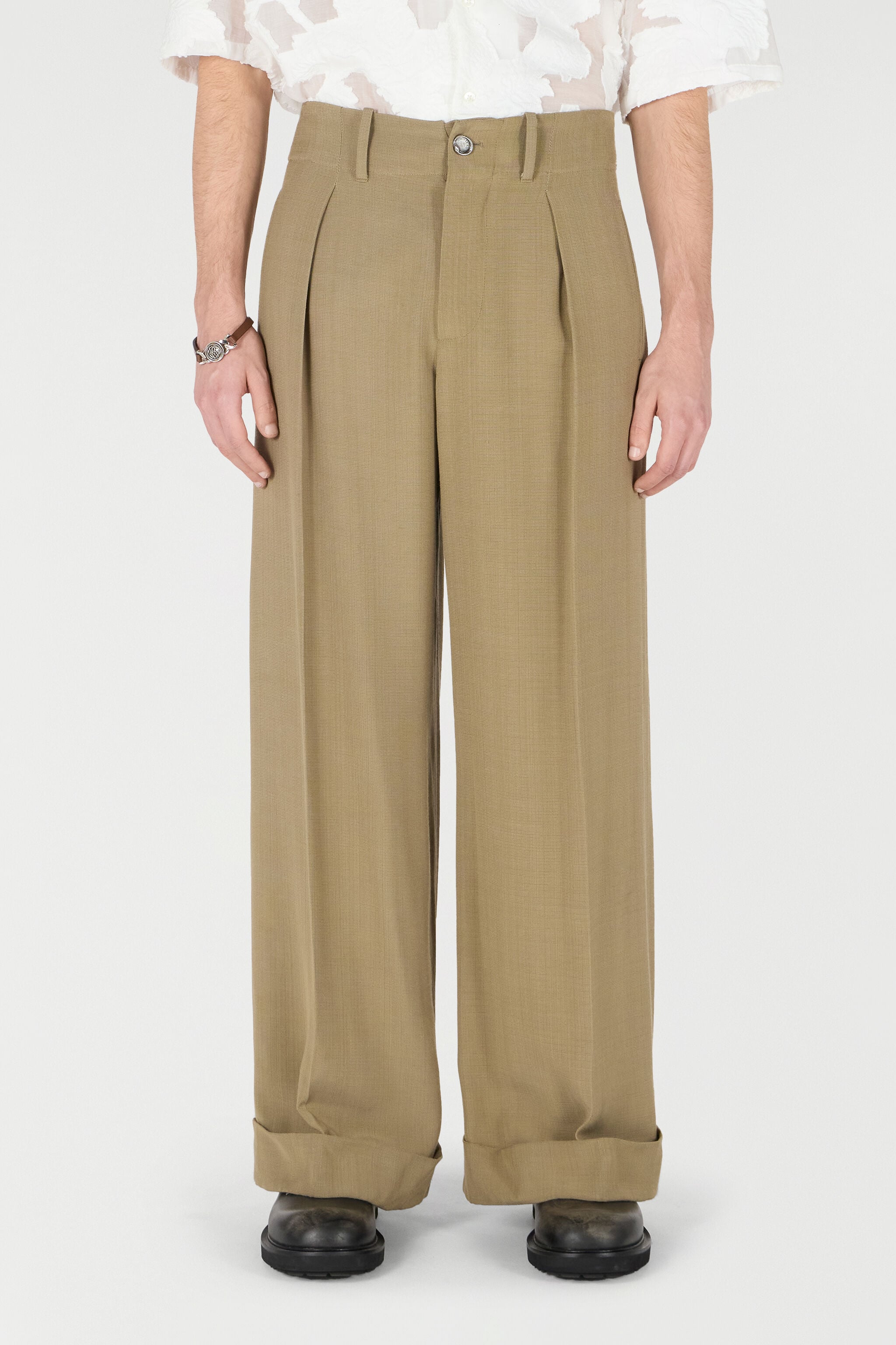 RC Palazzo Pants With Pleat Detail RC Palazzo Pants With Pleat Detail Brown URT245-VI045