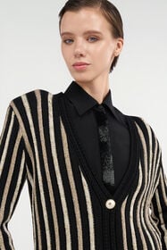 RC Cardigan with Laminated Stripes BLACK/GOLD WKM906-MO010