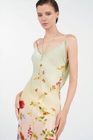 RC Maxi Dress with Miami Flowers Print GREEN/FUCHSIA WQT132-TYR32