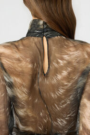 RC Blusa de seda con estampado de Fur BLACK/BEIGE XWT702-CKT79