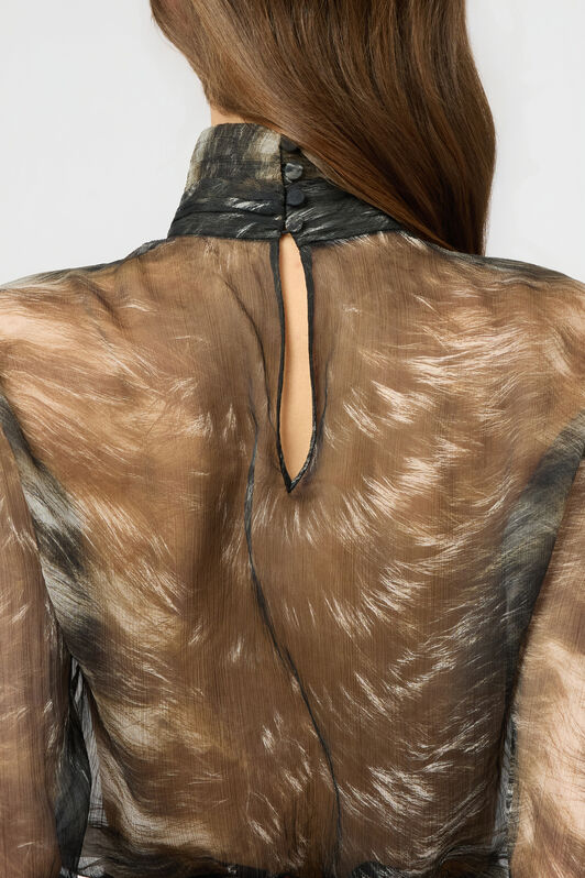 RC Seidenbluse mit Fur-Print BLACK/BEIGE XWT702-CKT79