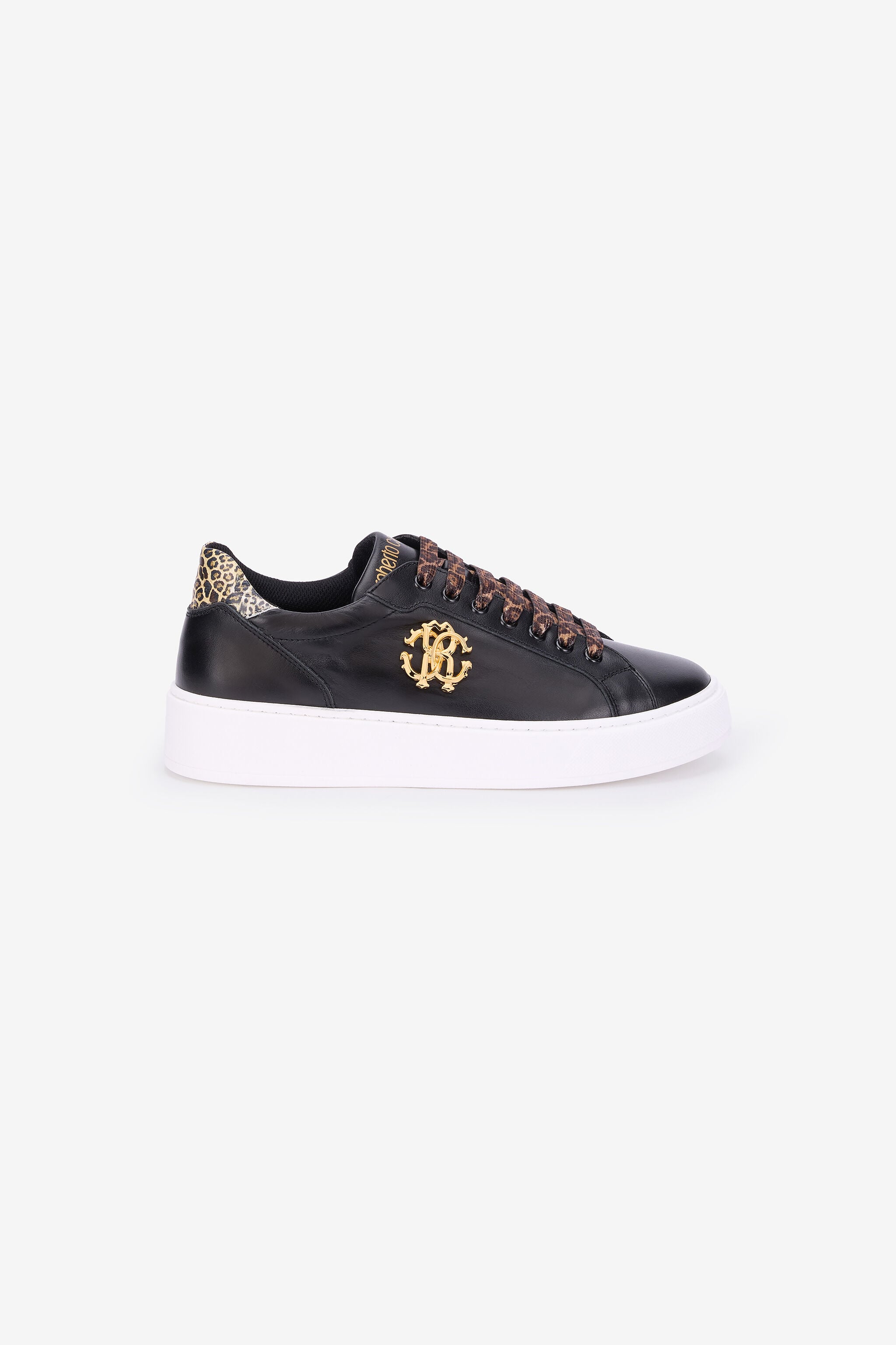 RC Black Leather Sneaker With Monogram RC BLACK QOS01J-PZO13