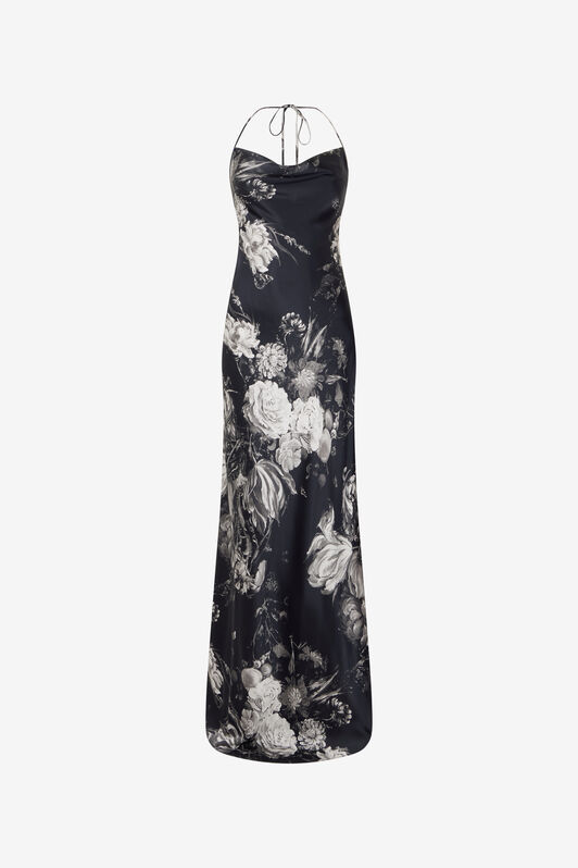 RC Abito in seta con stampa Fiammingo Flowers BLACK/GREY XWT150-TYT77