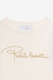 JU T-shirt With Leopard Print Silk Sleeves MILKY WHITE VJT62D-JD001