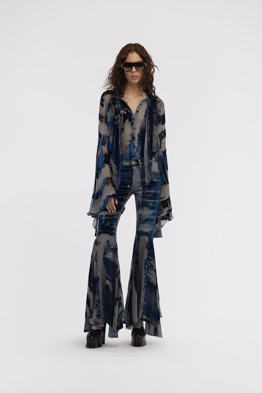 RC Blusa astratta blu navy con fiocco al collo RC Blusa astratta blu navy con fiocco al collo Blu scuro RWT701-VL041