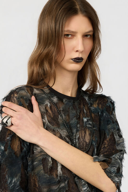 RC T-Shirt con stampa Fur su pizzo effetto destroyed RC T-Shirt con stampa Fur su pizzo effetto destroyed BLACK/BEIGE XWT644-7HT79
