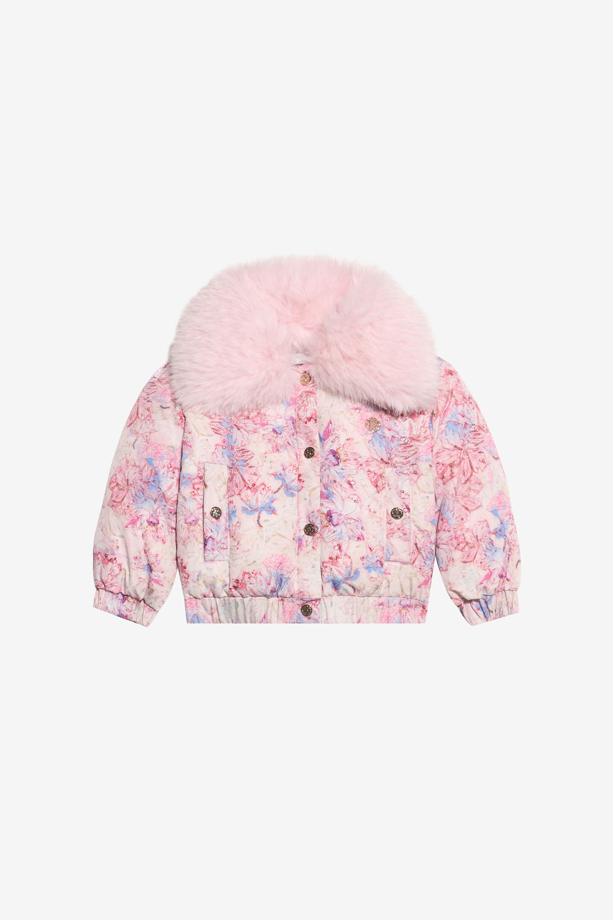JU Chaqueta rosa con cuello de pelo sintético JU Chaqueta rosa con cuello de pelo sintético CALICAN/PH XJT40J-5RS59