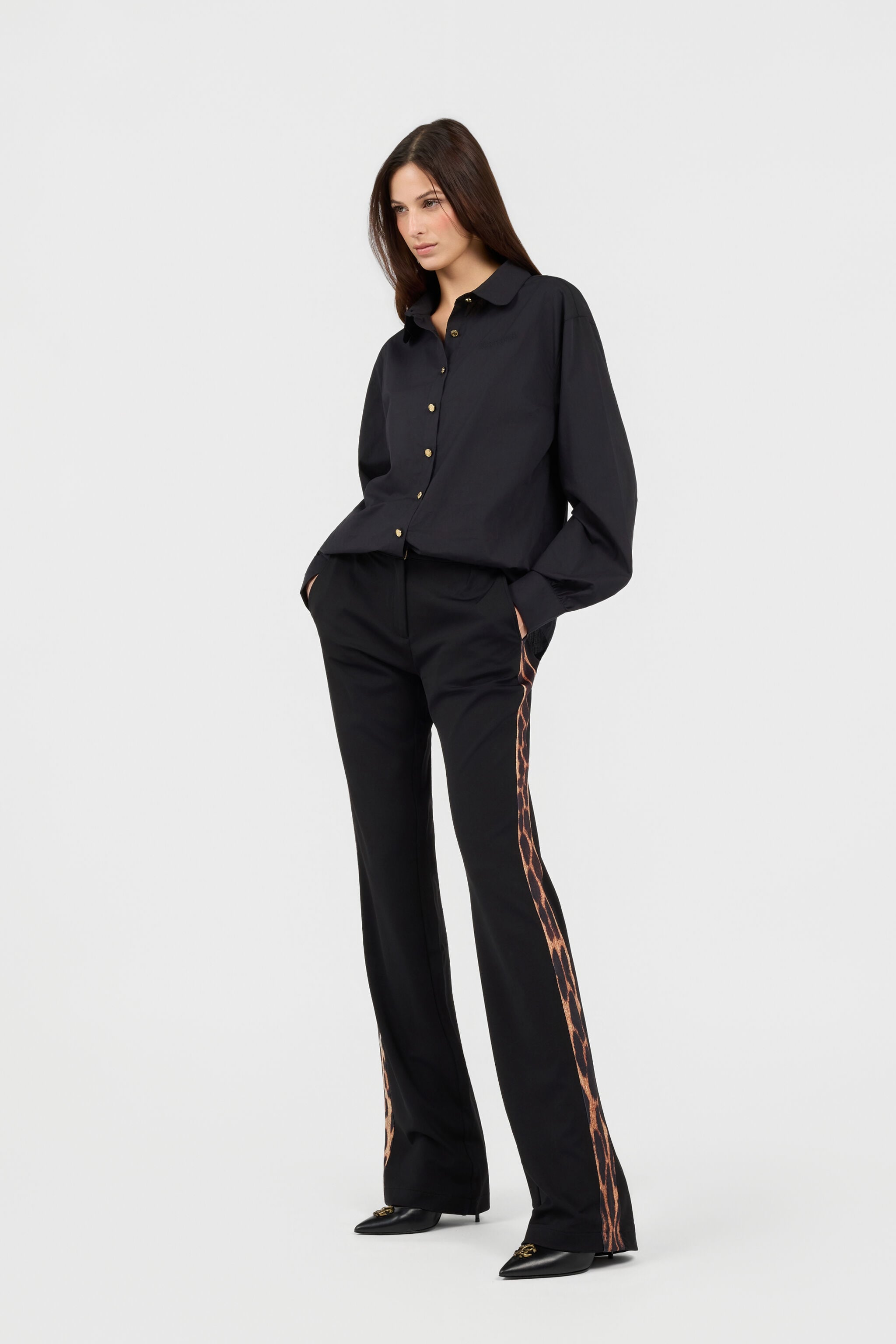 RC Black Flare Trousers Leopard Side Panels BLACK TOT20A-FT223