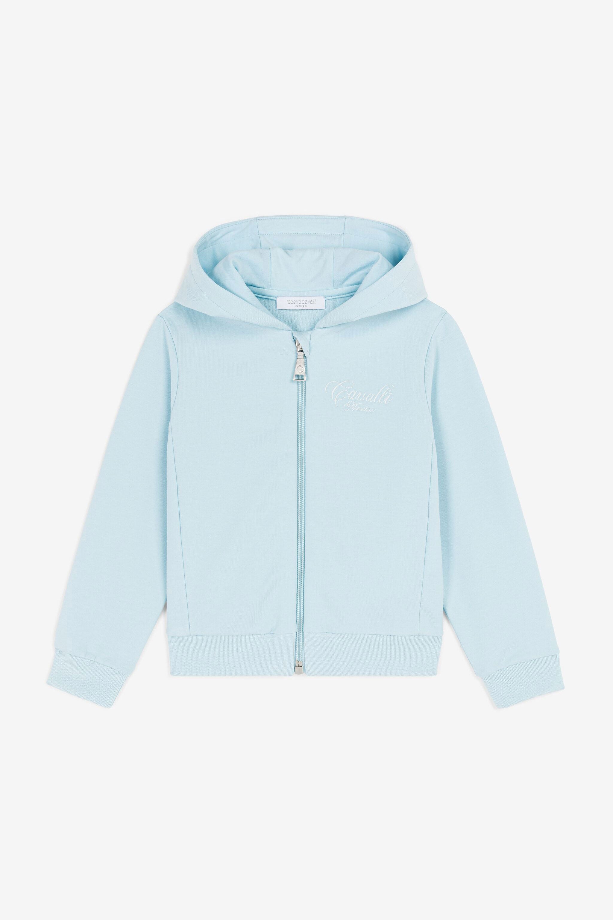 JU Sweat à capuche à logo brodé Bleu clair OJT975-ISA2J