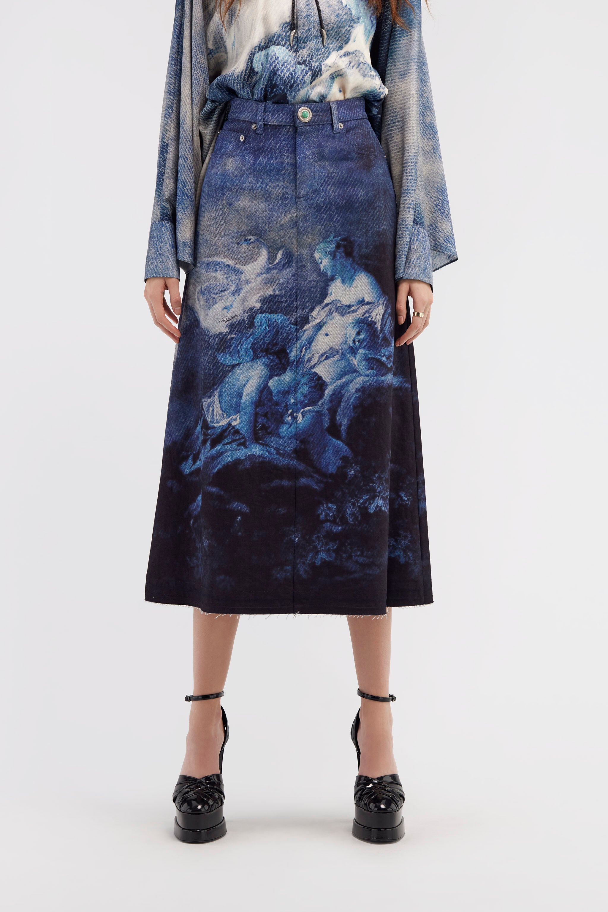 RC Skirt with Denim Wild Leda print RC Skirt with Denim Wild Leda print Dark blue RWJ303-DSI16